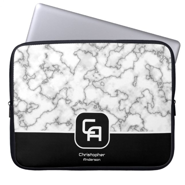 Capa Para Notebook Monograma de Pedra Preto Branco (Frente)