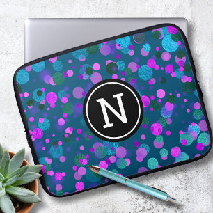 Capa Para Notebook Monograma de pontos brilhantes de confetti púrpura