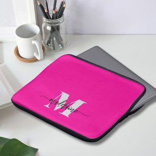 Capa Para Notebook Monograma de prata preta rosa pessoal