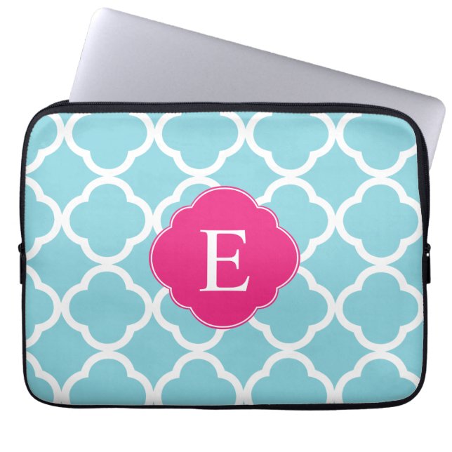 Capa Para Notebook Monograma de Quatrefoil Cor-de-Rosa Azul (Frente)