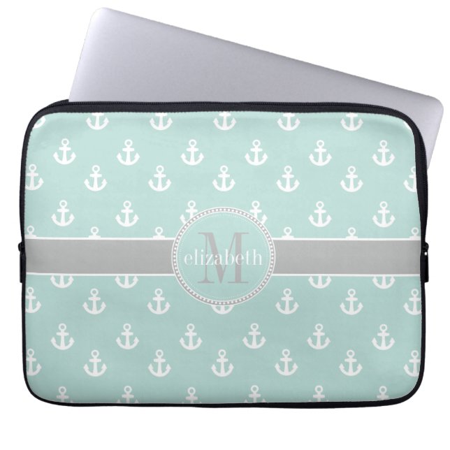 Capa Para Notebook Monograma de Quatrefoil de Cinza Teal Claro (Frente)