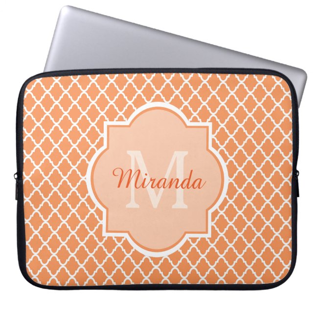 Capa Para Notebook Monograma De Quatrefoil De na moda Laranja Com Nom (Frente)