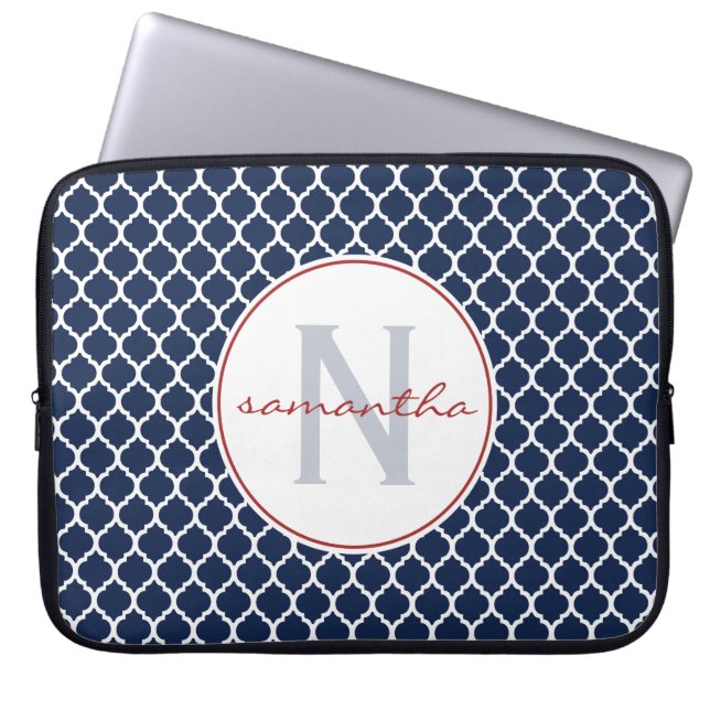 Capa Para Notebook Monograma de Quatrefoil do marinho (Frente)
