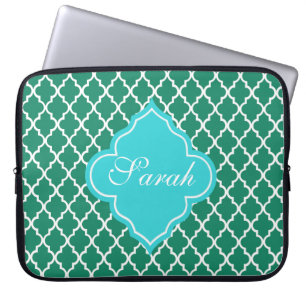 Capa Para Notebook Monograma de quatrefoil verde e lacrimejante