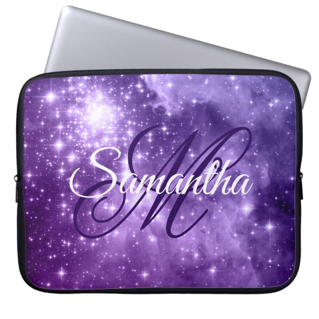 Capa Para Notebook Monograma de Rico Celestial Purple Starry Sparkle (Frente)