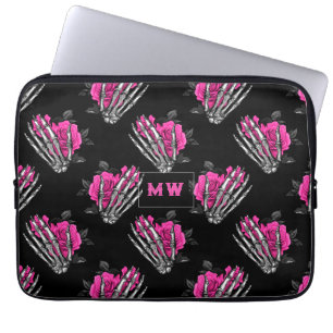 Capa Para Notebook Monograma de Rosas Cor-de-Rosa Gótico Vintage Esqu