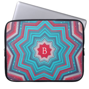 Capa Para Notebook Monograma de Roseta Mandala Azul e Vermelho