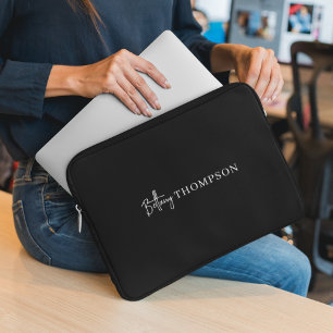 Capa Para Notebook Monograma de Script Chic Branco Moderno Preto