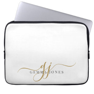 Capa Para Notebook Monograma de Script Dourado Elegante Iniciais Mini