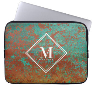 Capa Para Notebook Monograma de Textura Metálica em Turquesa de Cobre