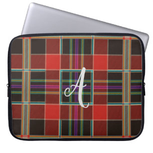 Capa Para Notebook Monograma de Xadrez Multicoloração (Tartan), Nome 