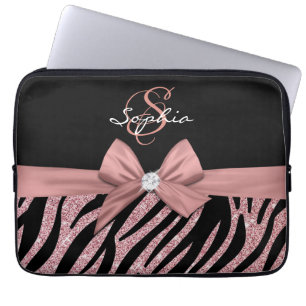 Capa Para Notebook Monograma do Arco rosa Dourado Glitter Black Zebra