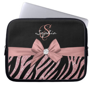 Capa Para Notebook Monograma do Arco rosa Dourado Glitter Black Zebra