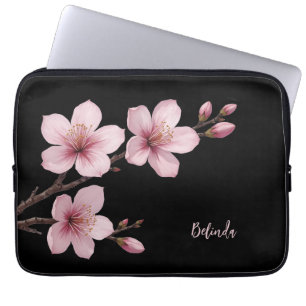 Capa Para Notebook Monograma do Flor Preto de Cereja Cor-de-Água