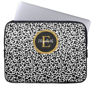 Capa Para Notebook Monograma do Leopardo Dourado Negra