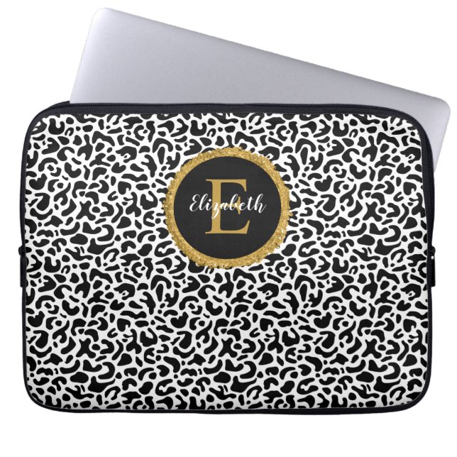 Capa Para Notebook Monograma do Leopardo Dourado Negra (Frente)