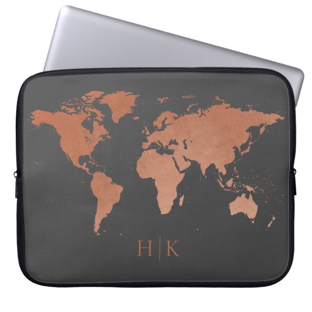Capa Para Notebook Monograma do Mapa Mundial Profissional de Cinzas d (Frente)