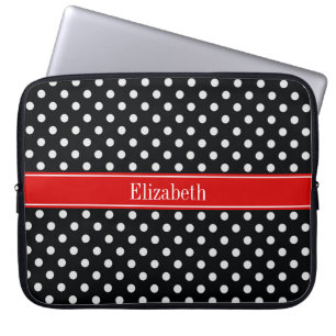 Capa Para Notebook Monograma do Nome Vermelho das Bolinhas Pretas e B