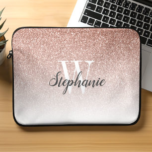 Capa Para Notebook Monograma do Ombre Faux Glitter do Ombre Dourado d
