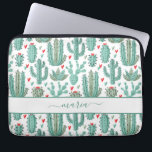 Capa Para Notebook Monograma do padrão branco verde Cactus<br><div class="desc">Um fundo branco-quic decorado com um padrão caprichoso de cactos, cactos e suculentos pintados e corações vermelhos e verdes. Para garotas adolescentes e mulheres. Personalize e adicione seu nome. O nome é escrito com um grande estilo escrito à mão moderno. Letras verdes e coloridas. Para manter as hastes, exclua apenas...</div>