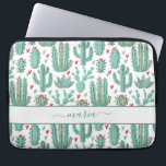 Capa Para Notebook Monograma do padrão branco verde Cactus<br><div class="desc">Um fundo branco-quic decorado com um padrão caprichoso de cactos, cactos e suculentos pintados e corações vermelhos e verdes. Para garotas adolescentes e mulheres. Personalize e adicione seu nome. O nome é escrito com um grande estilo escrito à mão moderno. Letras verdes e coloridas. Para manter as hastes, exclua apenas...</div>