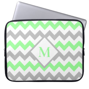 Capa Para Notebook Monograma do Padrão de Cevon da Cinza Verde Mint