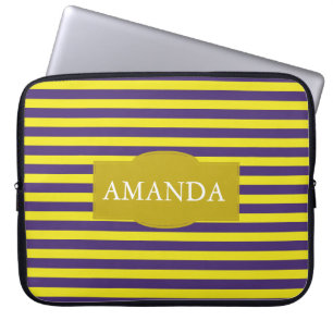 Capa Para Notebook Monograma do padrão de tiras amarelas e púrpuras n