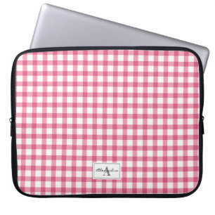 Capa Para Notebook Monograma do Padrão de Xadrez Gingham Rosa de Fram