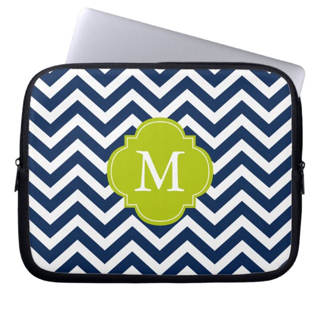 Capa Para Notebook Monograma do padrão do Zigzags azul e verde (Frente)