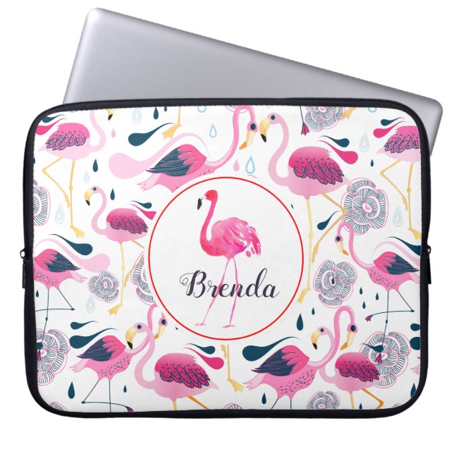 Capa Para Notebook Monograma do Padrão Flamingos Cor-de-Rosa Bonita (Frente)