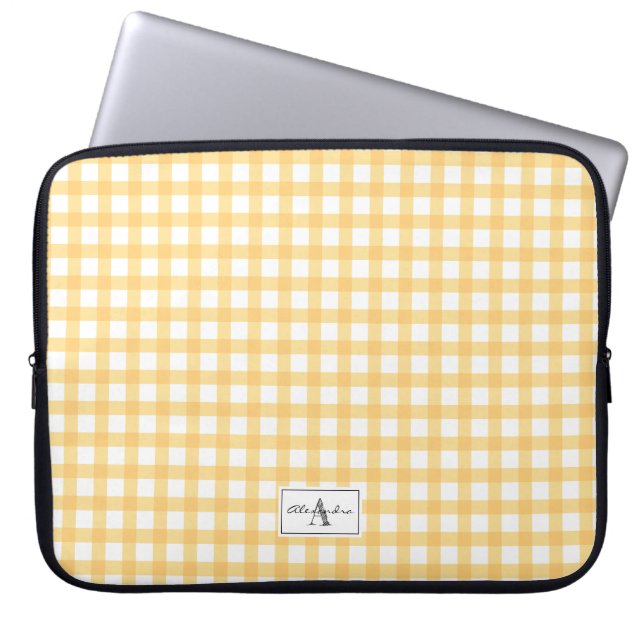 Capa Para Notebook Monograma do Padrão Verificado com Xadrez Gingham  (Frente)