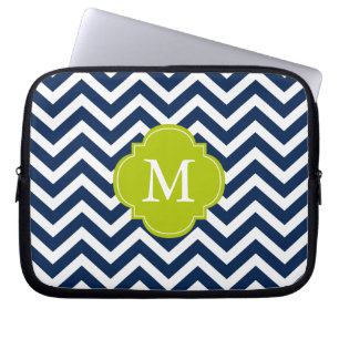 Capa Para Notebook Monograma do padrão Zigzags azul e verde