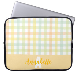 Capa Para Notebook Monograma do Pastel Gingham Gingham verde-laranja 