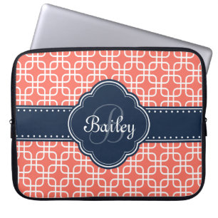 Capa Para Notebook Monograma do Quatrefoil do Marinho do Coral do Mod