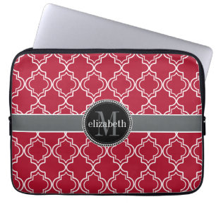 Capa Para Notebook Monograma do Quatrefoil Preto-marroquino Vermelho-