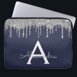 Capa Para Notebook Monograma do Sparkle marinho Blue Silver Glitter M<br><div class="desc">Marinho Azul e Silver Faux Derrubando Minúscula Moderna e Elegante Glitter e Minúscula Mala Elegante. Esse caso pode ser personalizado para incluir seu nome inicial e próprio.</div>