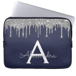 Capa Para Notebook Monograma do Sparkle marinho Blue Silver Glitter M