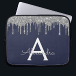 Capa Para Notebook Monograma do Sparkle marinho Blue Silver Glitter M<br><div class="desc">Marinho Azul e Silver Faux Derrubando Minúscula Moderna e Elegante Glitter e Minúscula Mala Elegante. Esse caso pode ser personalizado para incluir seu nome inicial e próprio.</div>