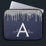 Capa Para Notebook Monograma do Sparkle marinho Blue Silver Glitter M<br><div class="desc">Marinho Azul e Silver Faux Derrubando Minúscula Moderna e Elegante Glitter e Minúscula Mala Elegante. Esse caso pode ser personalizado para incluir seu nome inicial e próprio.</div>