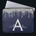 Capa Para Notebook Monograma do Sparkle marinho Blue Silver Glitter M<br><div class="desc">Marinho Azul e Silver Faux Derrubando Minúscula Moderna e Elegante Glitter e Minúscula Mala Elegante. Esse caso pode ser personalizado para incluir seu nome inicial e próprio.</div>