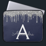 Capa Para Notebook Monograma do Sparkle marinho Blue Silver Glitter M<br><div class="desc">Marinho Azul e Silver Faux Derrubando Minúscula Moderna e Elegante Glitter e Minúscula Mala Elegante. Esse caso pode ser personalizado para incluir seu nome inicial e próprio.</div>