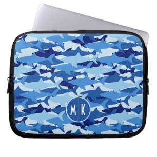 Capa Para Notebook Monograma do teste padrão   do tubarão azul