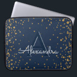 Capa Para Notebook Monograma dos confetes dos azuis marinhos e do<br><div class="desc">Caso elegante do monograma dos confetes dos azuis marinhos e do ouro. Este caso pode ser personalizado para incluir seus inicial e nome.</div>