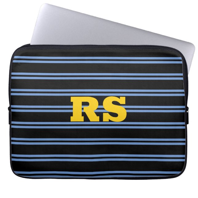 Capa Para Notebook Monograma Dourado a negrito, Nome, Linhas Azuis a  (Frente)