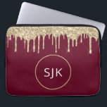 Capa Para Notebook Monograma Dourado Burgundy Red Glitter Personaliza<br><div class="desc">Mala de Iniciais Elegantes Monogramadas Personalizadas,  Douradas e Borgonhetas Vermelhas Cinzentas e Cinzentas. Esse caso pode ser personalizado para incluir seu nome inicial e próprio.</div>