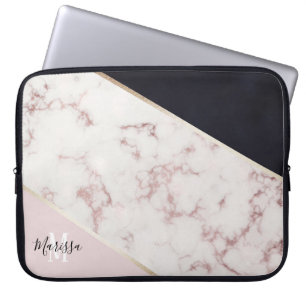Capa Para Notebook Monograma Dourado cor-de-rosa feminino do abstrato