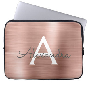 Capa Para Notebook Monograma Dourado de aço inoxidável rosa rosa ro