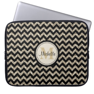 Capa Para Notebook Monograma Dourado de prata preto do brilho do