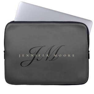 Capa Para Notebook Monograma Dourado e Cinza Elegante profissional mo