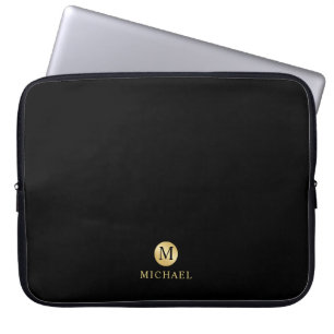 Capa Para Notebook Monograma Dourado e Preto de Luxo